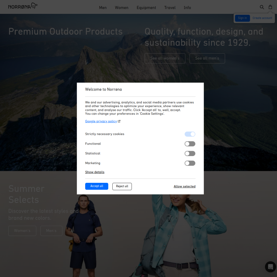norrona.com homepage screenshot