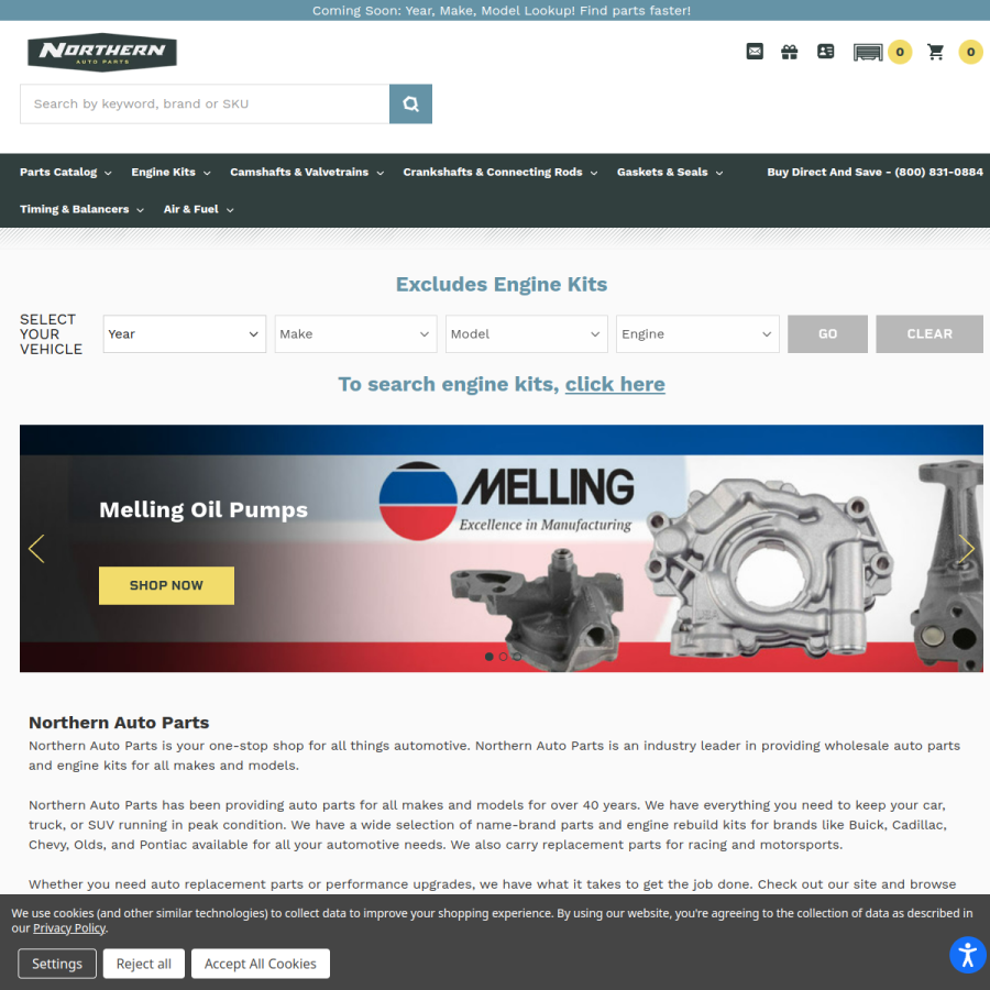 northernautoparts.com homepage screenshot