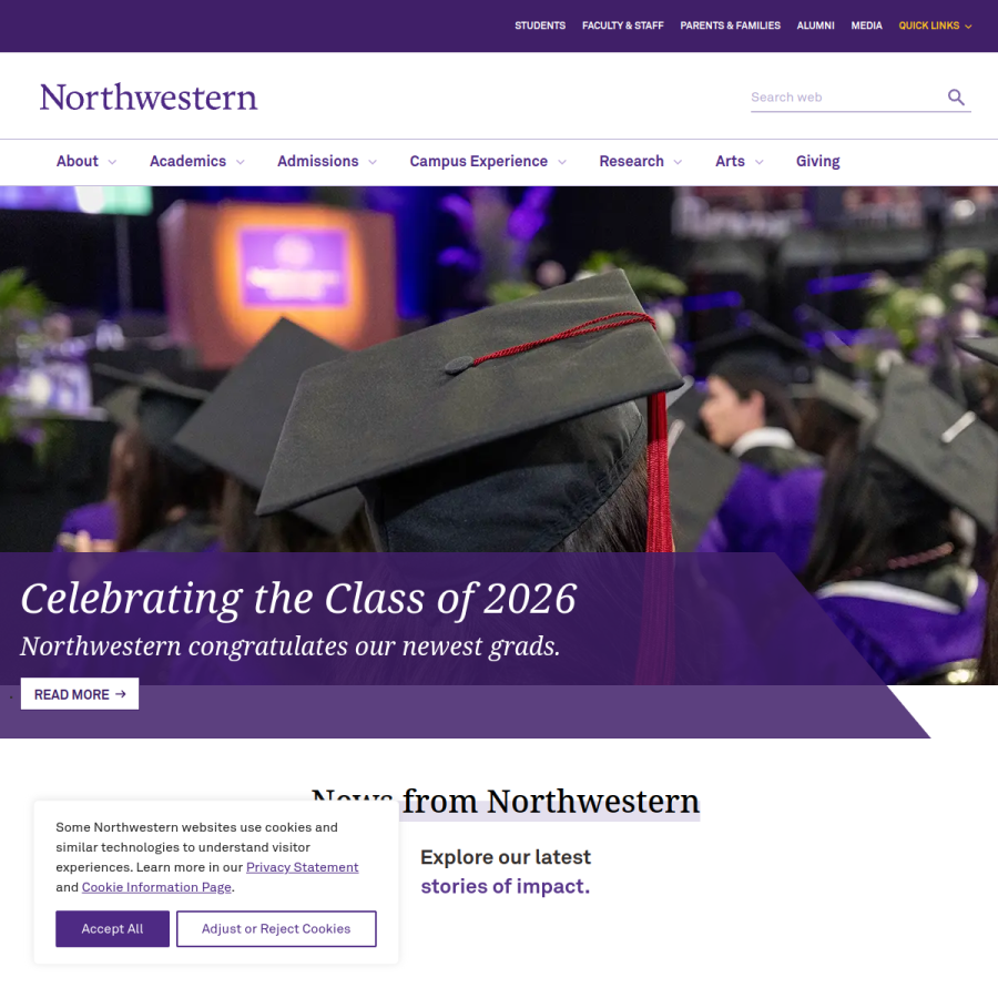 northwestern.edu homepage screenshot