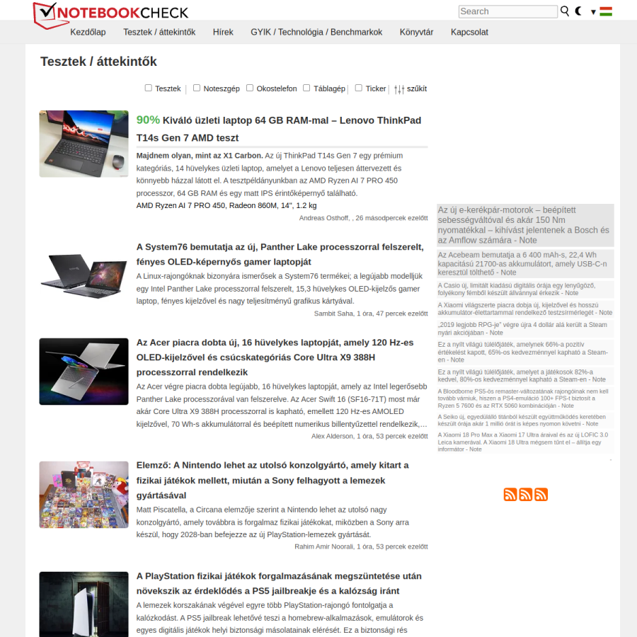 notebookcheck-hu.com homepage screenshot