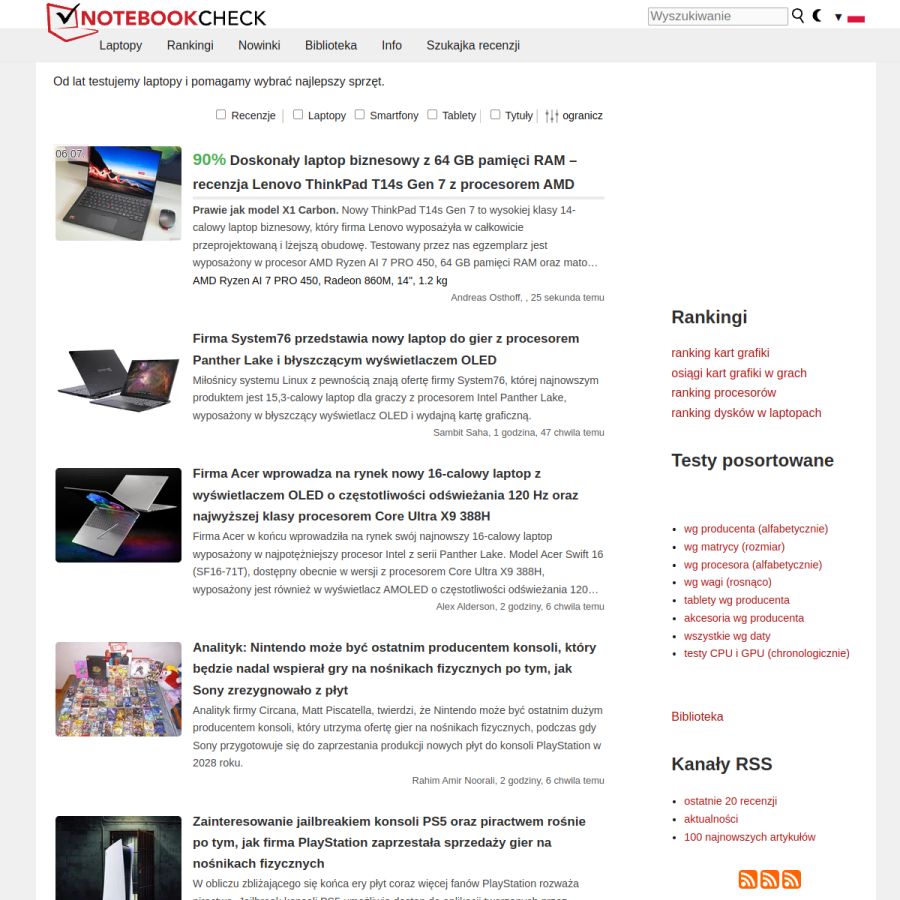 notebookcheck.pl homepage screenshot