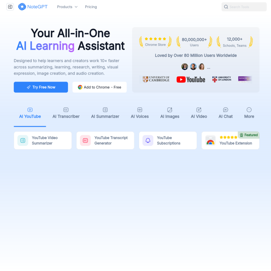 notegpt.io homepage screenshot