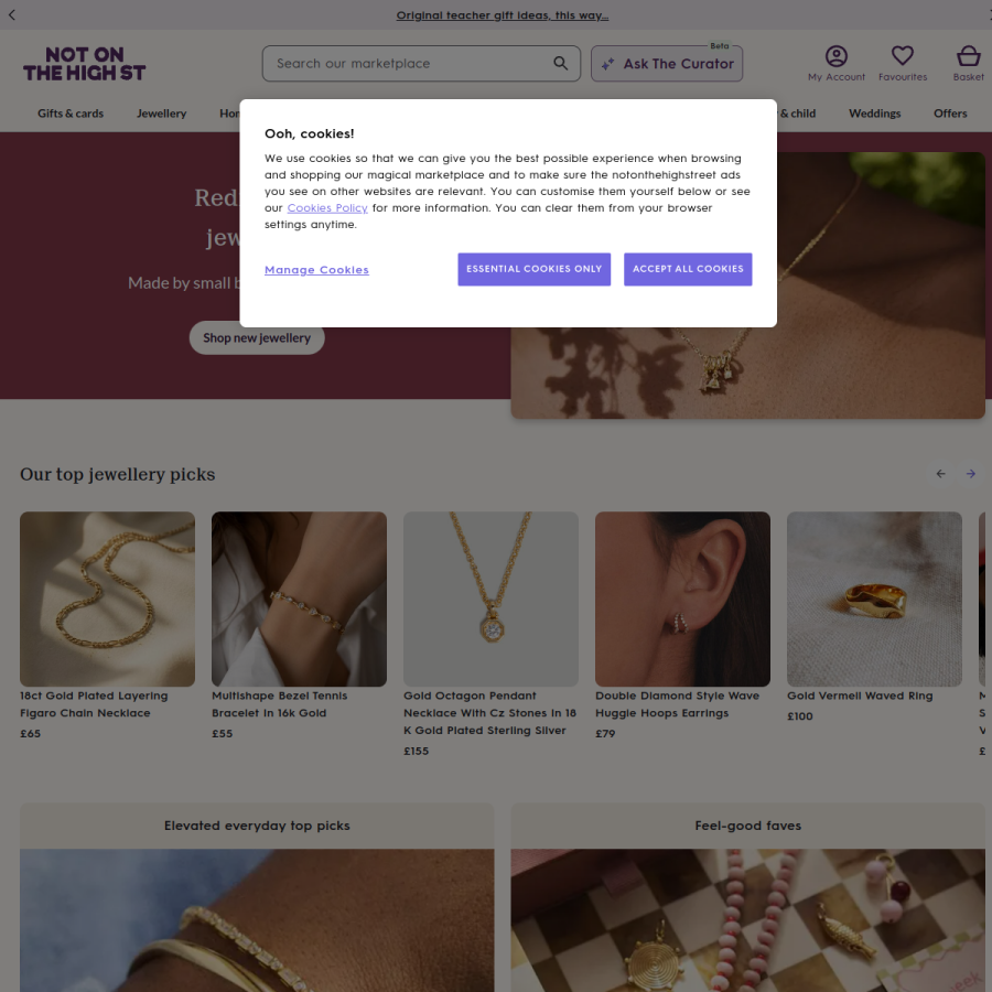 notonthehighstreet.com homepage screenshot
