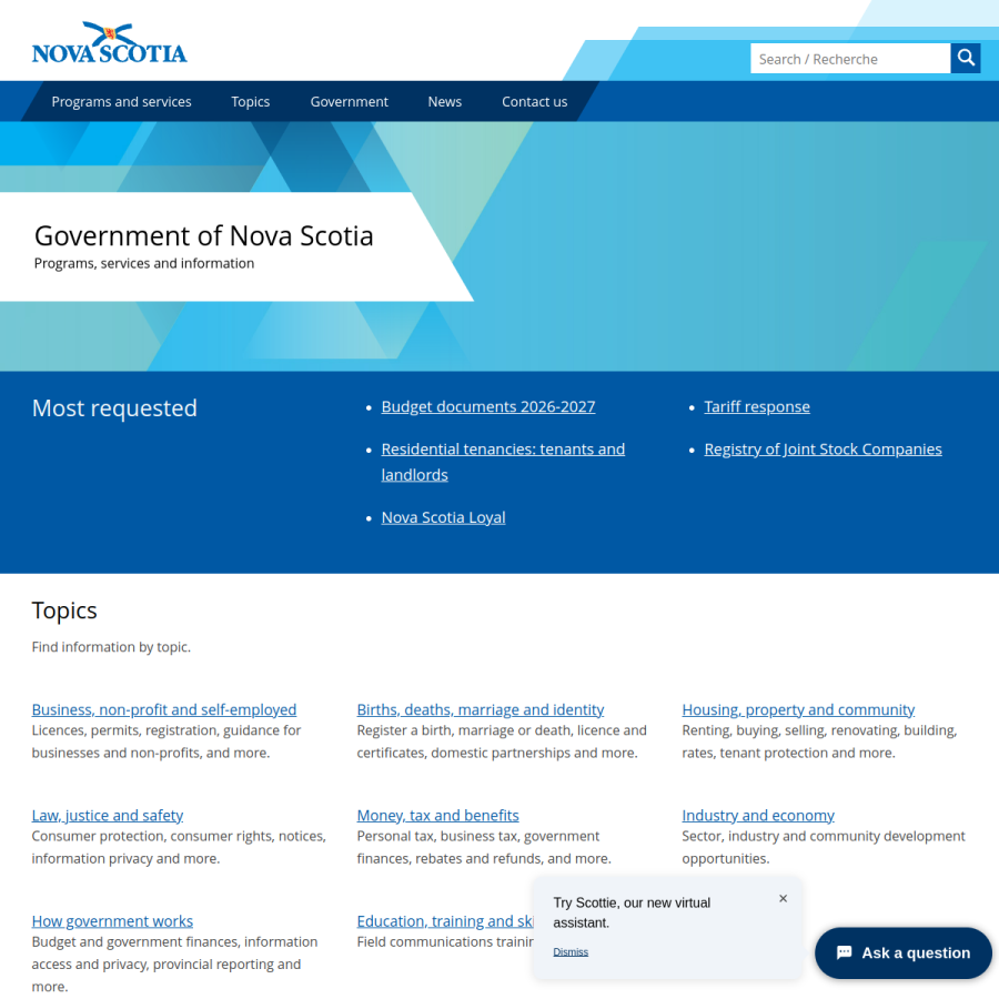 novascotia.ca homepage screenshot