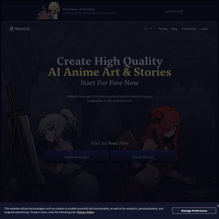novelai.net homepage screenshot