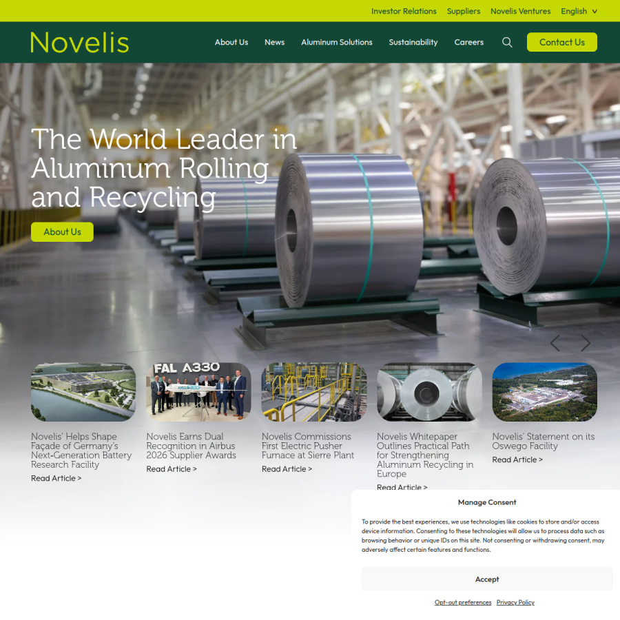 novelis.com homepage screenshot