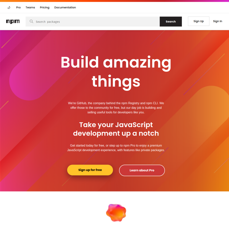 npmjs.com homepage screenshot