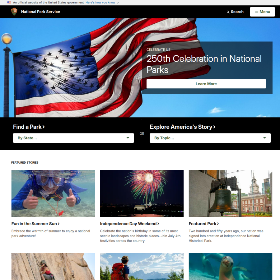 nps.gov homepage screenshot