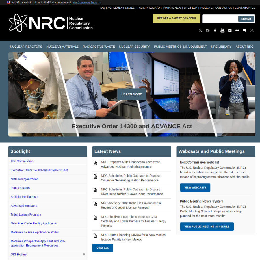 nrc.gov homepage screenshot