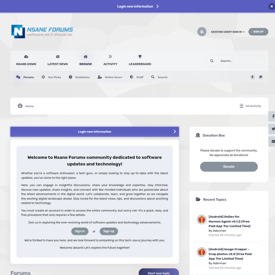 nsaneforums.com homepage screenshot