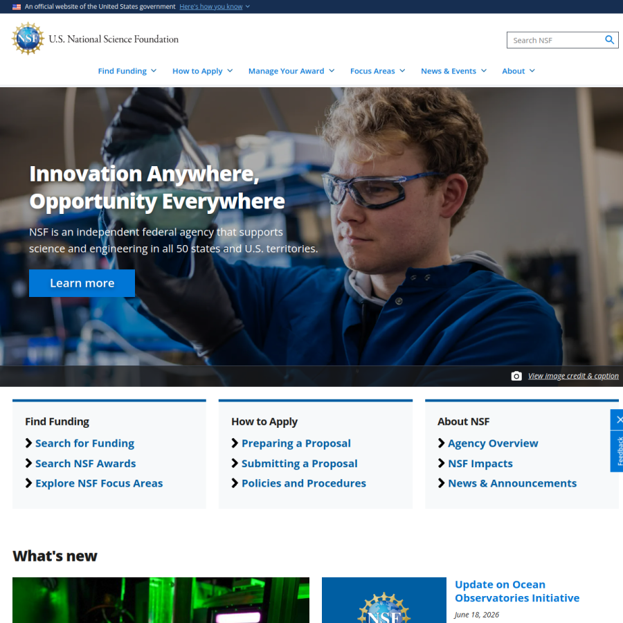 nsf.gov homepage screenshot