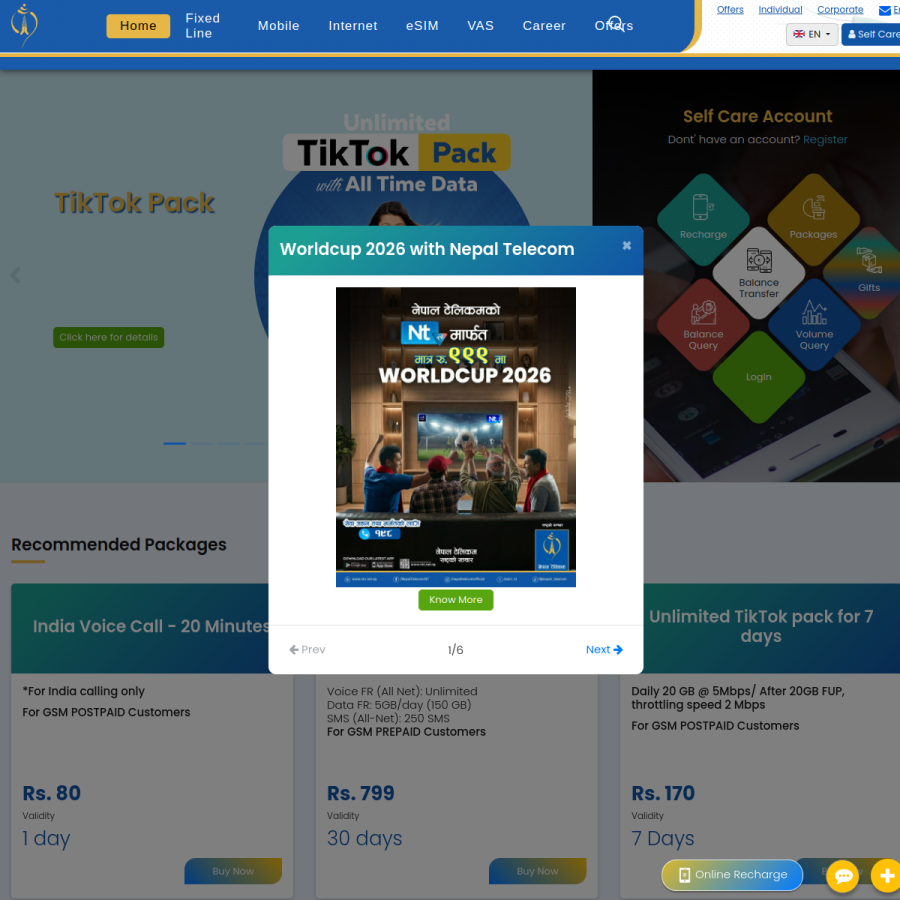 ntc.net.np homepage screenshot