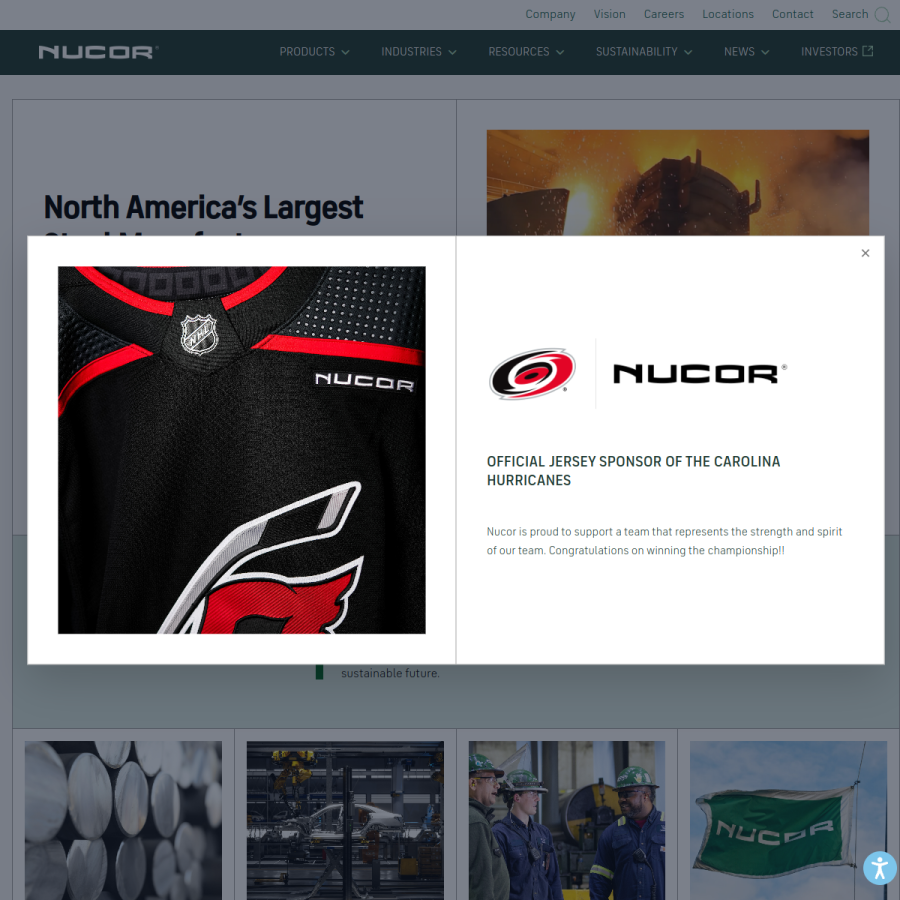 nucor.com homepage screenshot