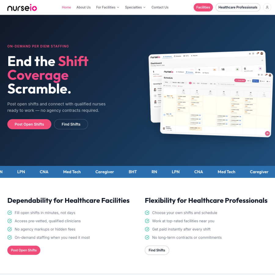 nurseio.com homepage screenshot