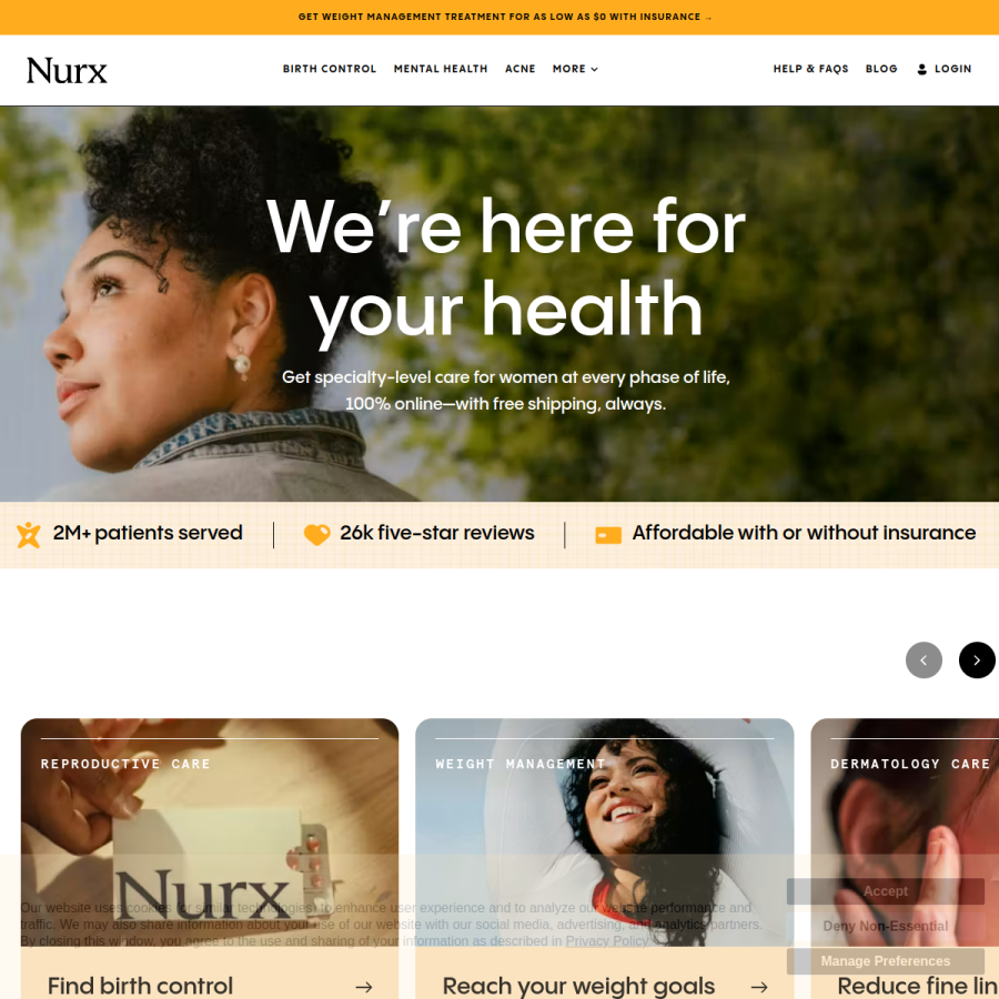 nurx.com homepage screenshot
