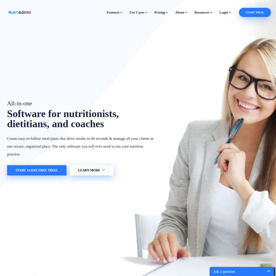 nutriadmin.com homepage screenshot