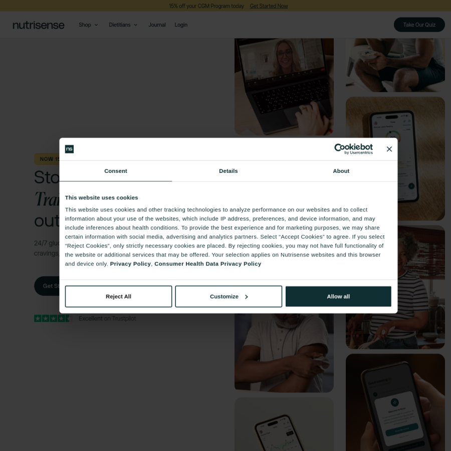 nutrisense.io homepage screenshot