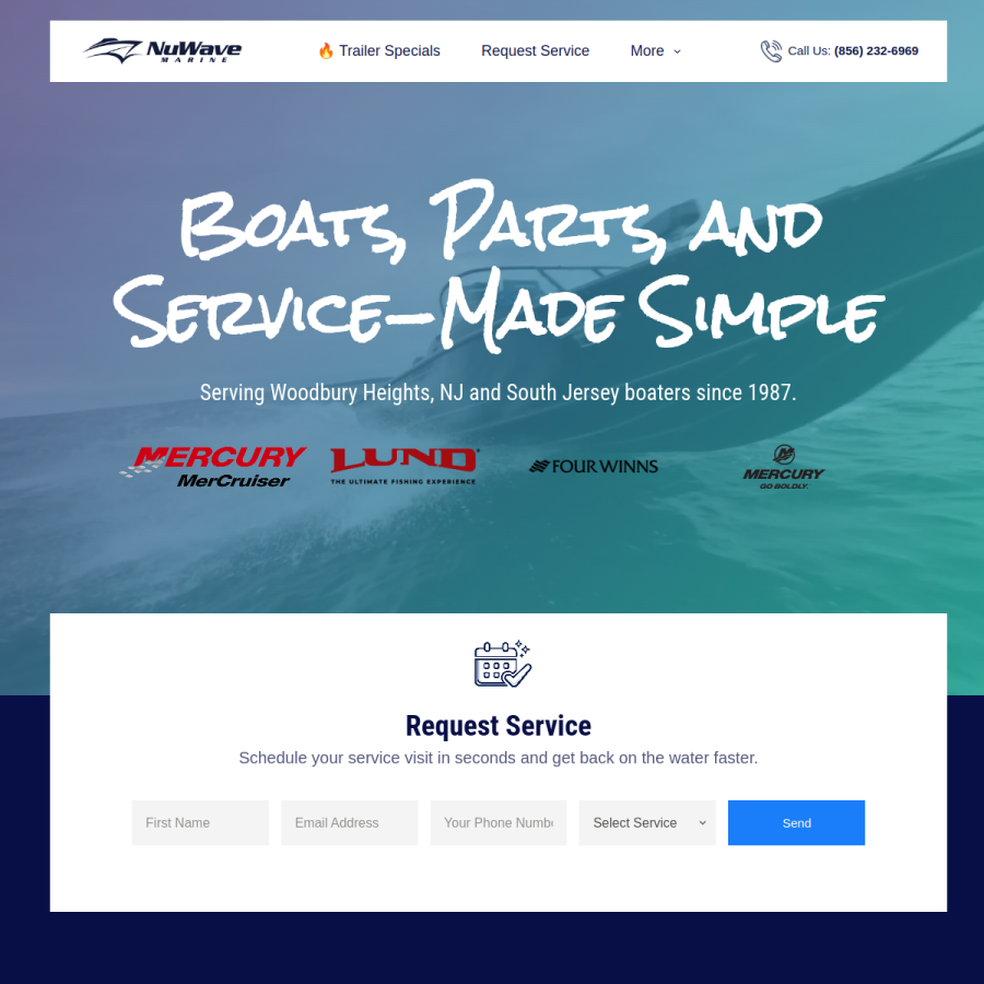 nuwavemarine.com homepage screenshot