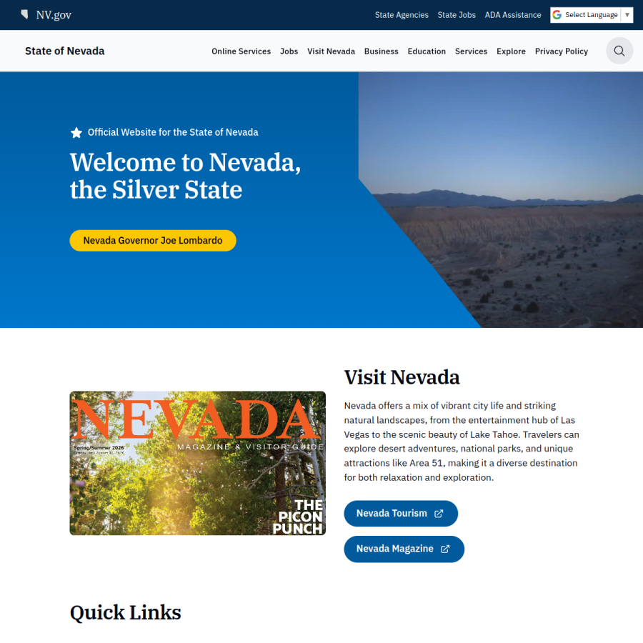 nv.gov homepage screenshot