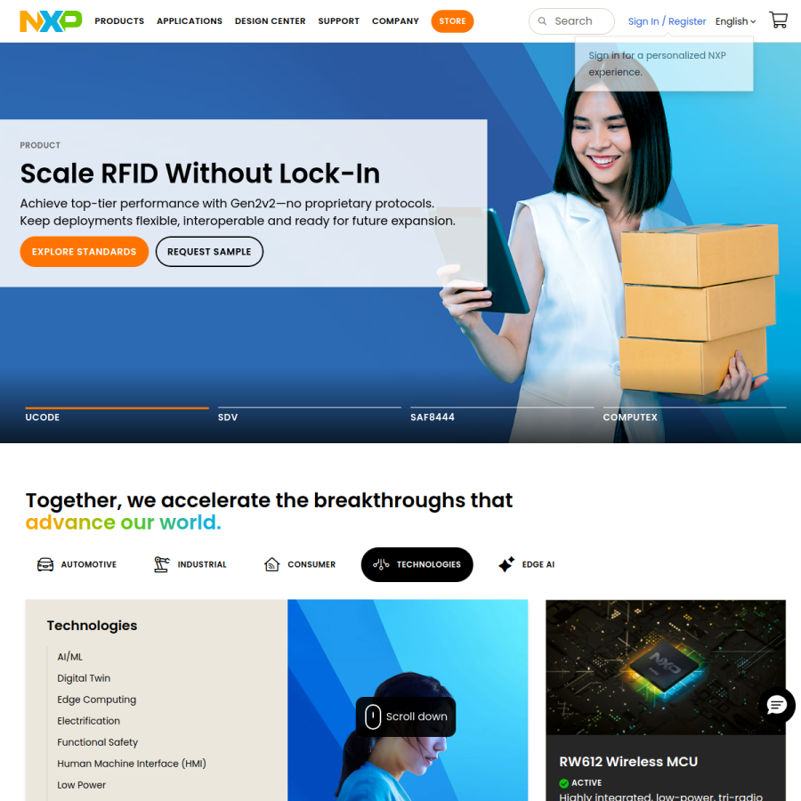 nxp.com homepage screenshot