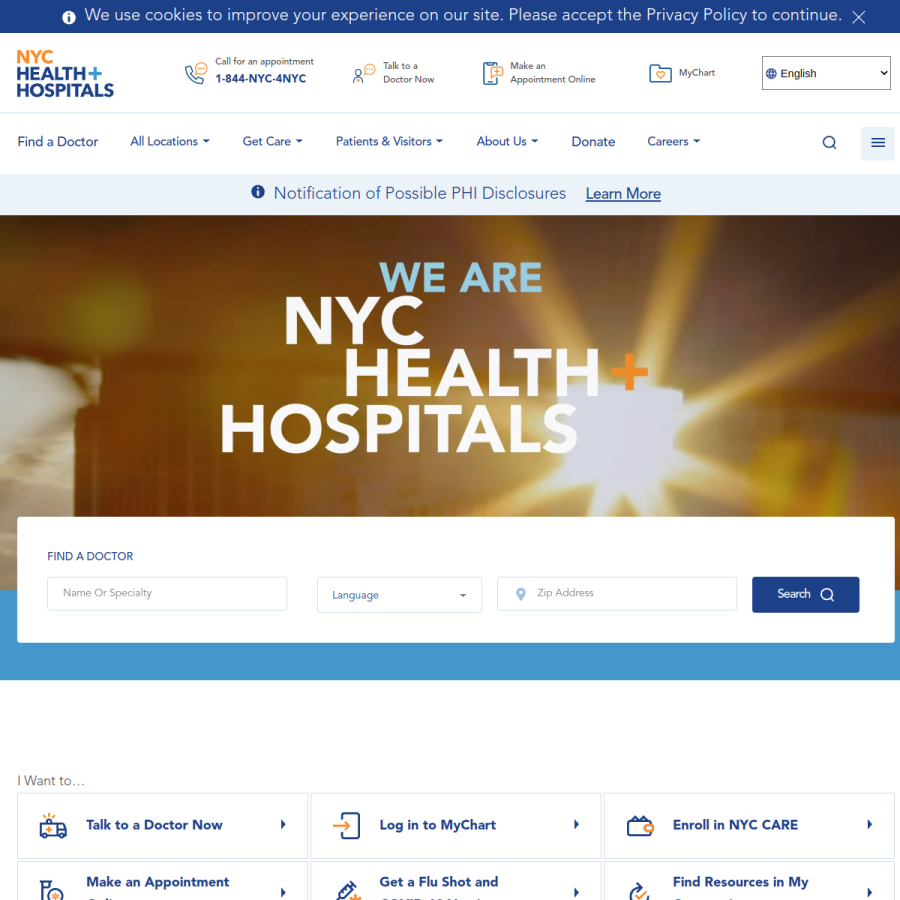 nychhc.org homepage screenshot
