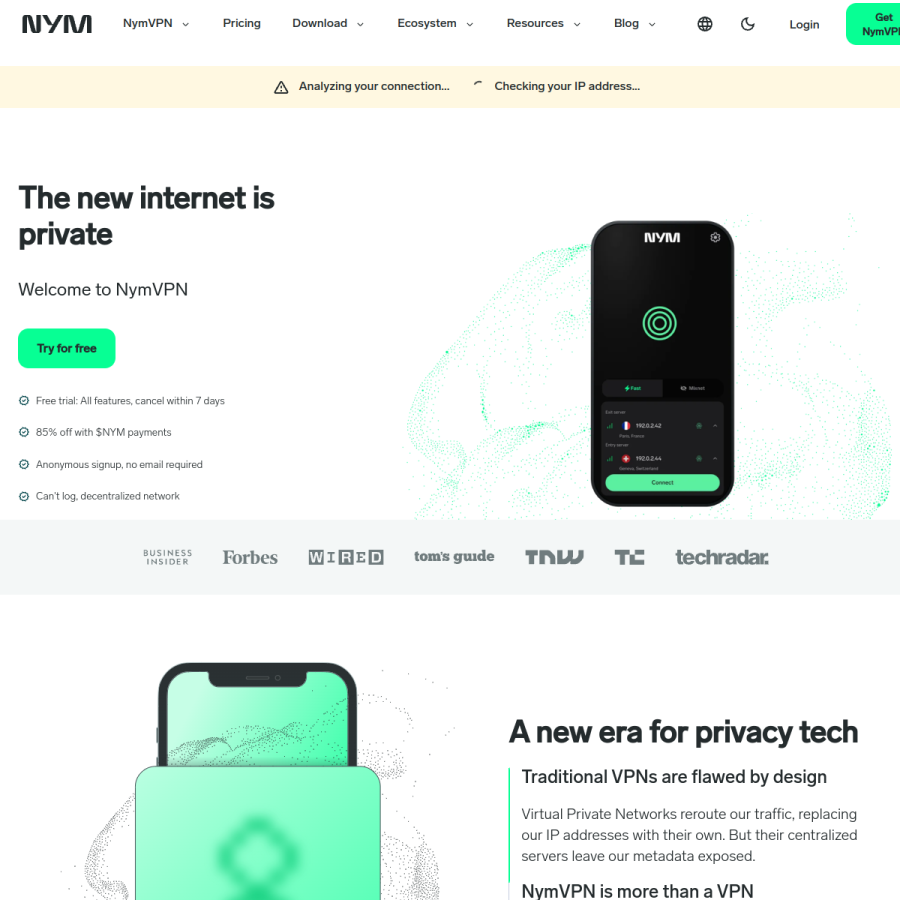 nym.com homepage screenshot