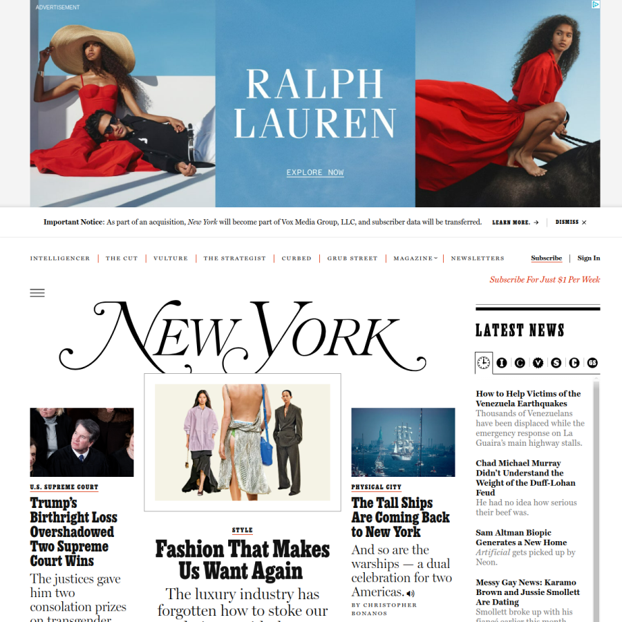nymag.com homepage screenshot