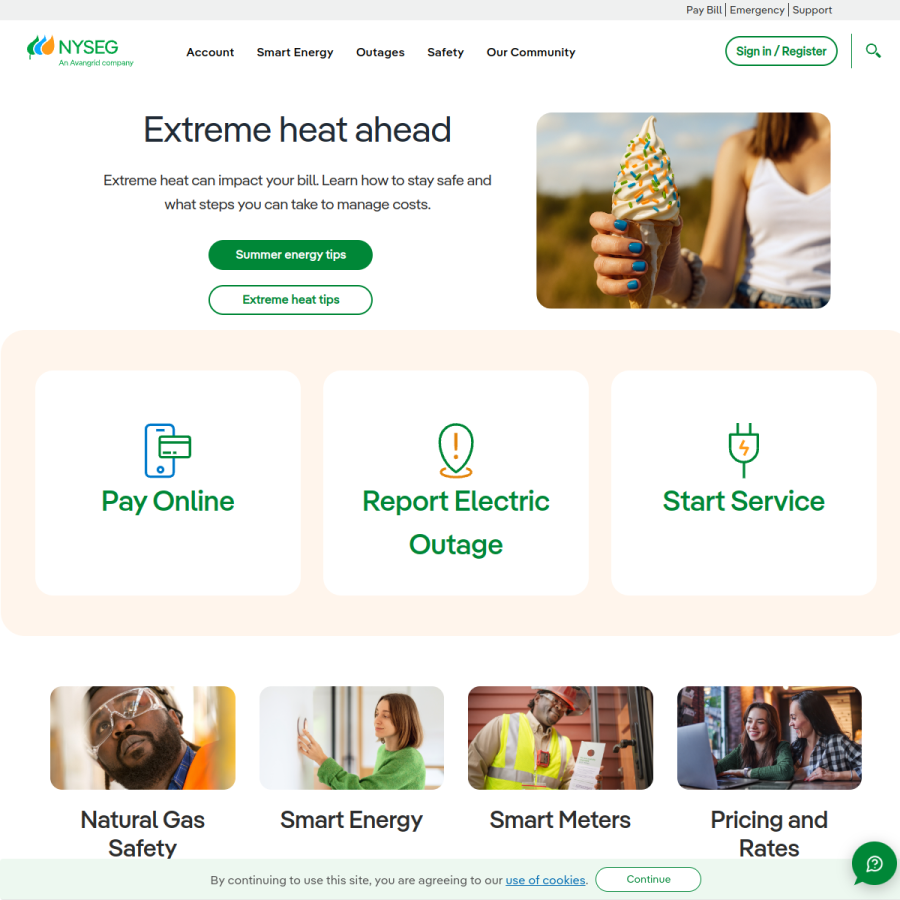 nyseg.com homepage screenshot