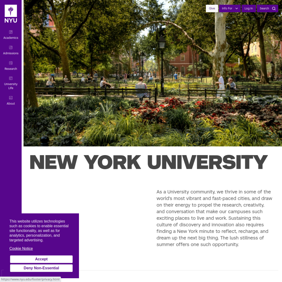 nyu.edu homepage screenshot
