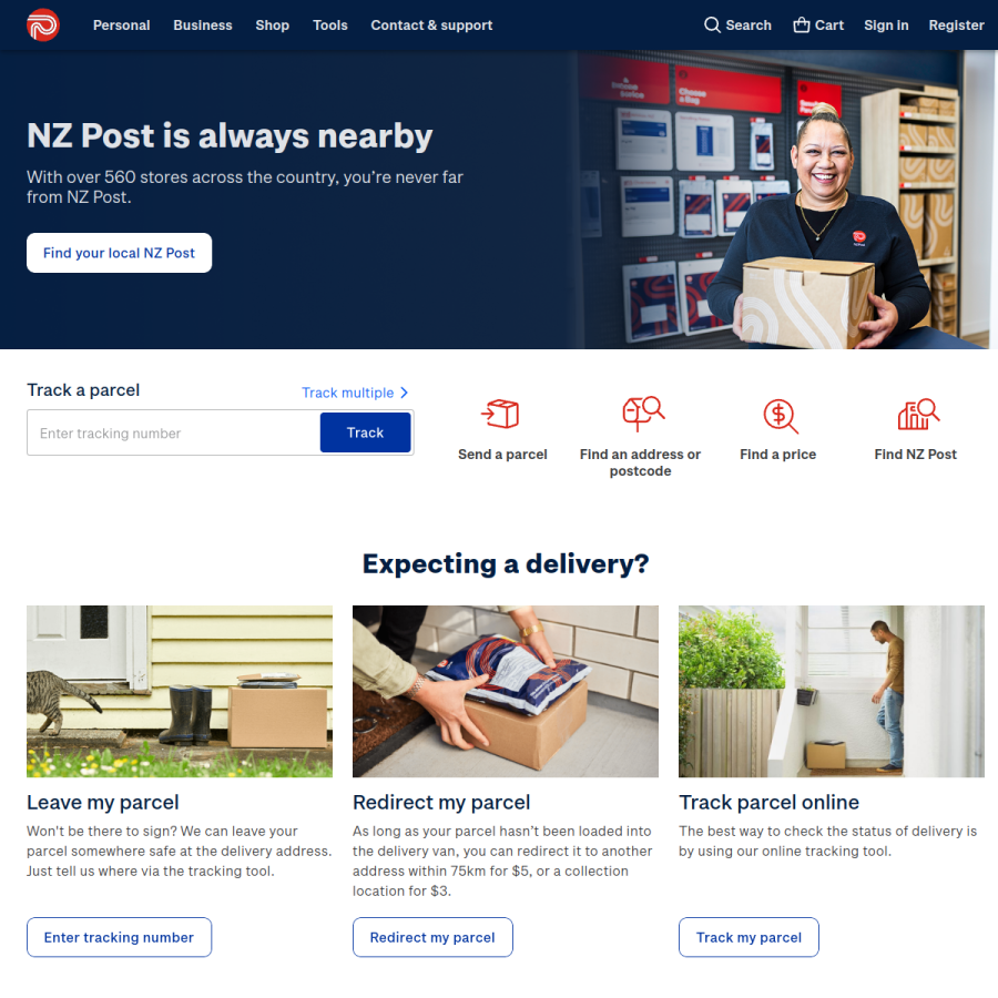 nzpost.co.nz homepage screenshot