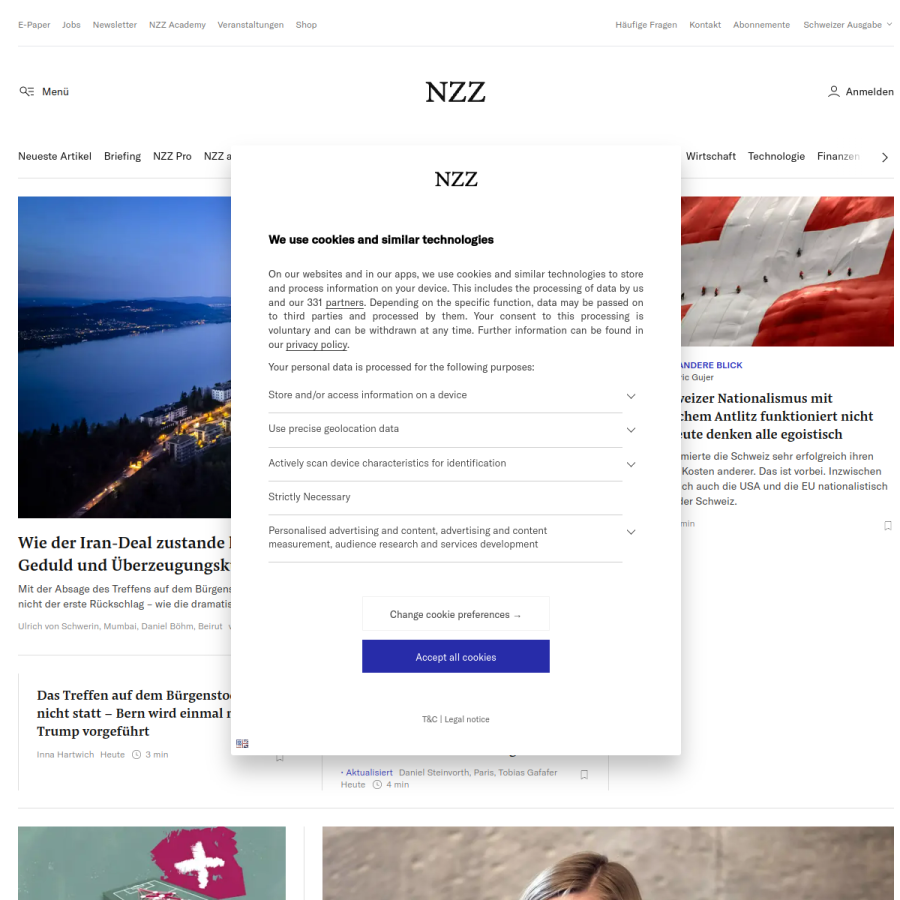 nzz.ch homepage screenshot