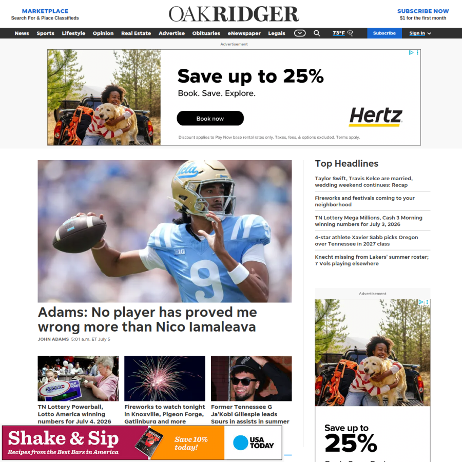 oakridger.com homepage screenshot