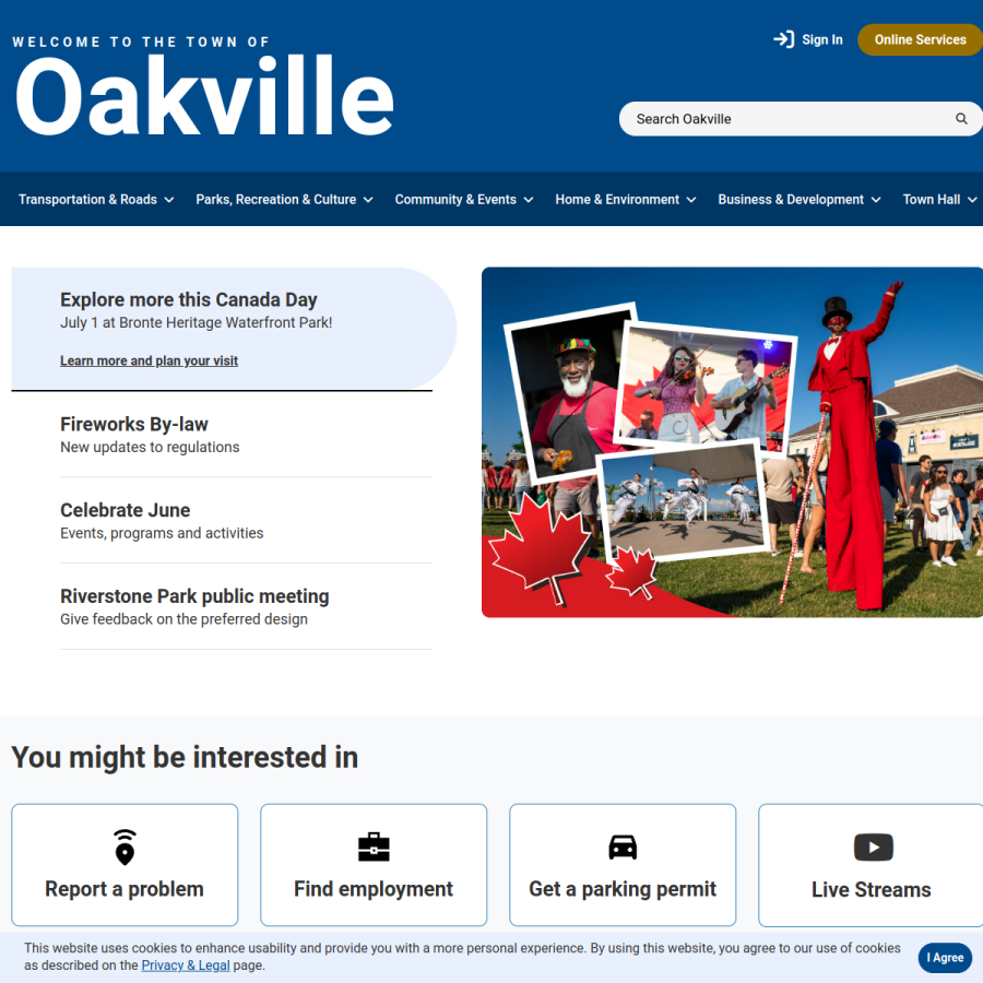 oakville.ca homepage screenshot