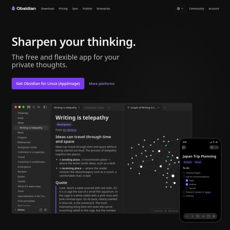 obsidian.md homepage screenshot