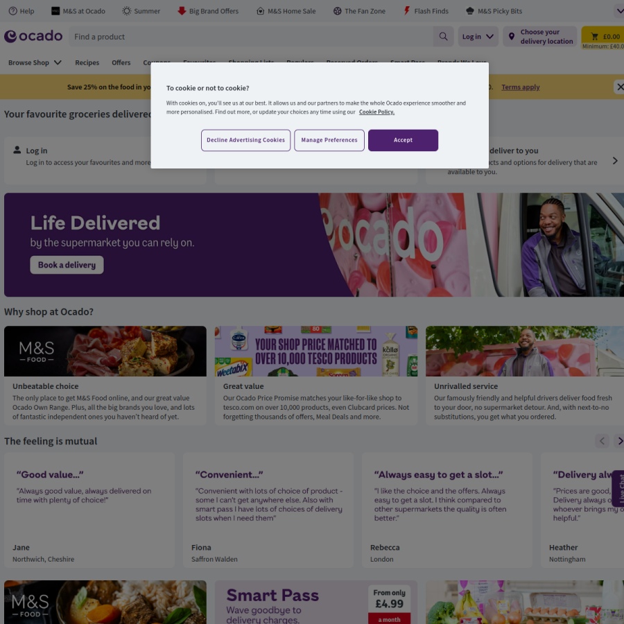 ocado.com homepage screenshot