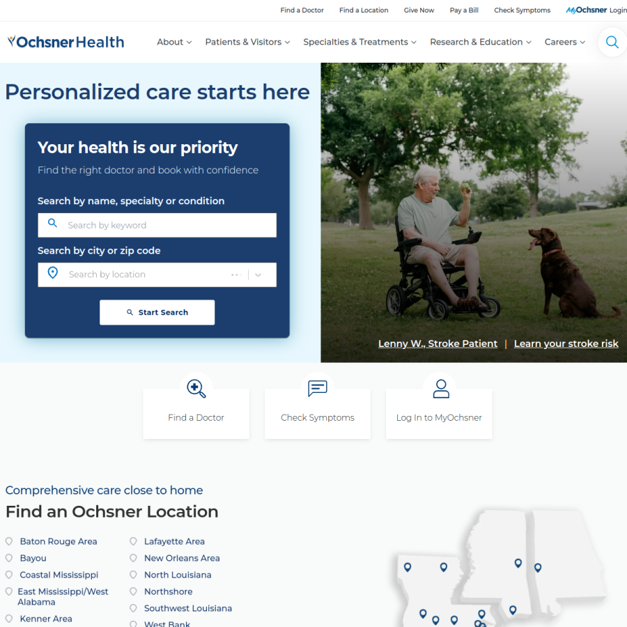 ochsner.org homepage screenshot