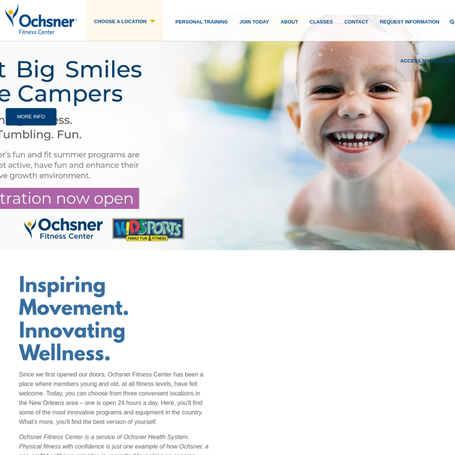 ochsnerfitness.com homepage screenshot