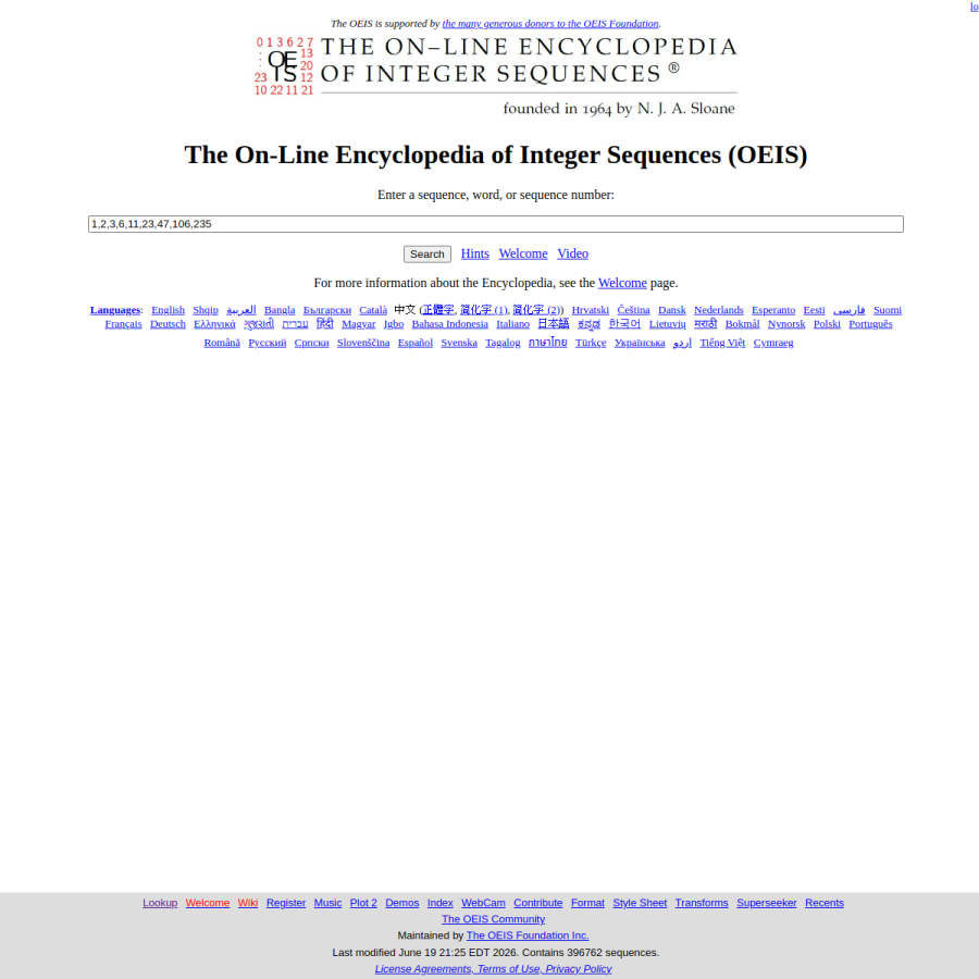 oeis.org homepage screenshot