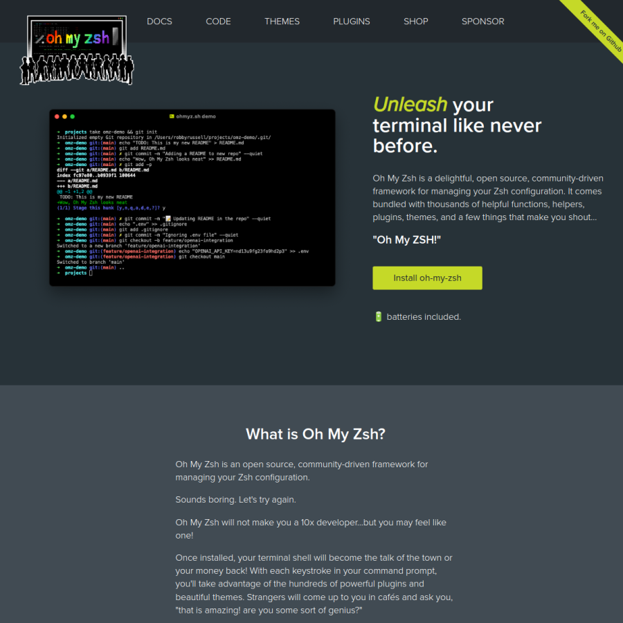 ohmyz.sh homepage screenshot