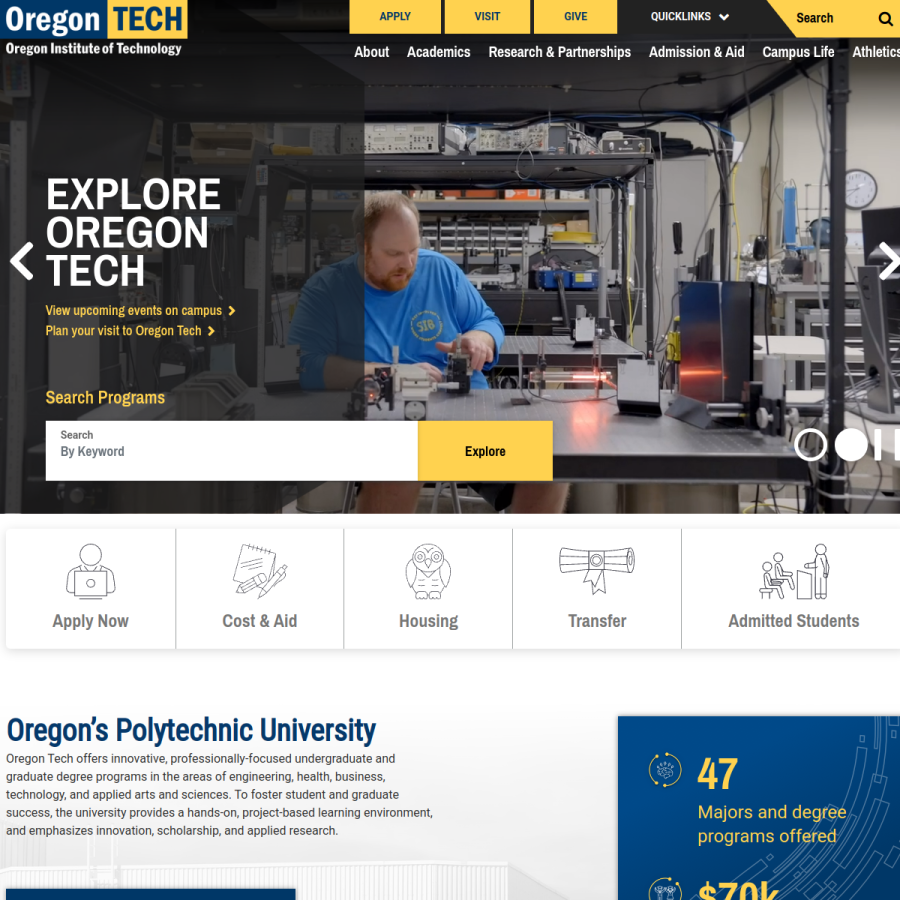 oit.edu homepage screenshot