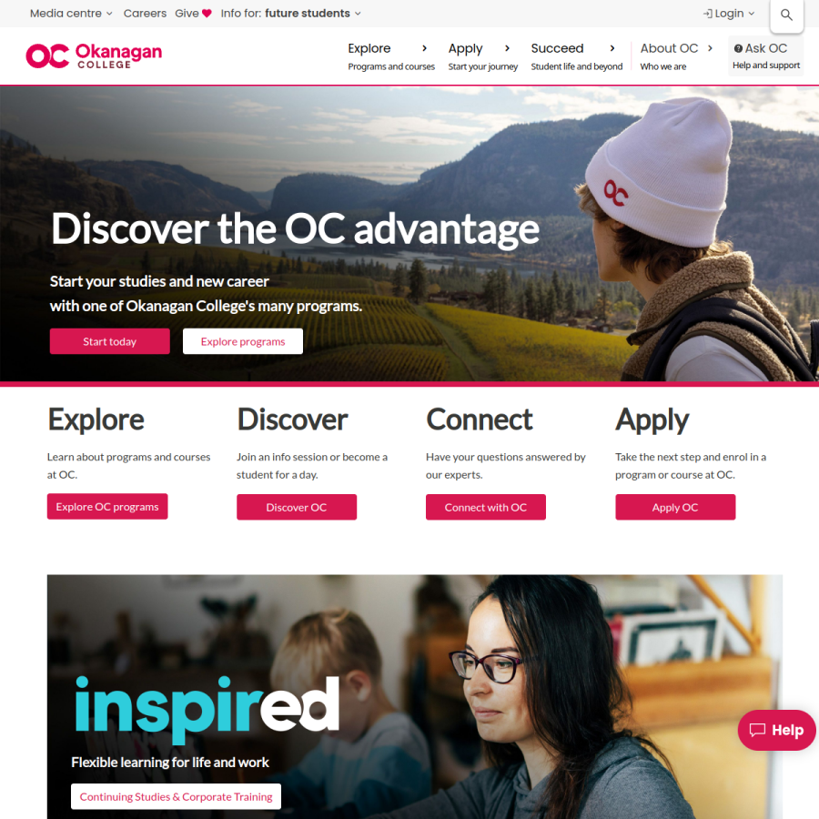 okanagan.bc.ca homepage screenshot