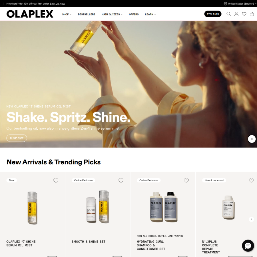 olaplex.com homepage screenshot