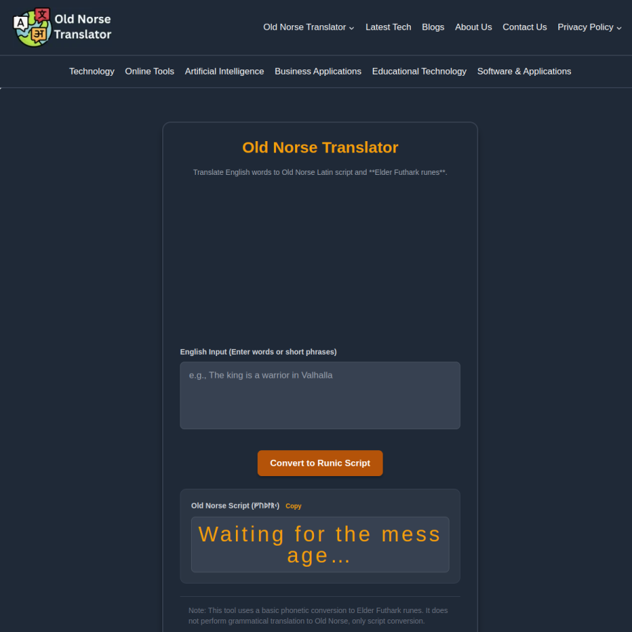oldnorsetranslator.us homepage screenshot