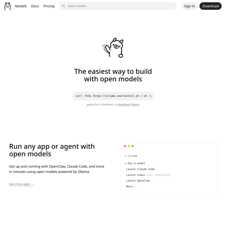 ollama.com homepage screenshot