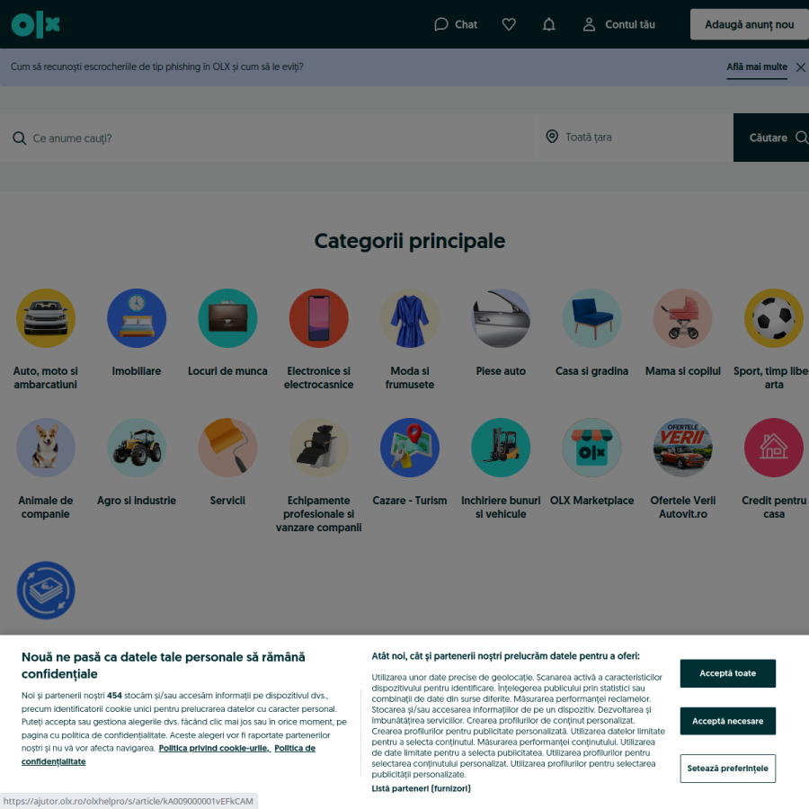 olx.ro homepage screenshot