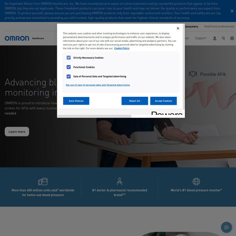 omronhealthcare.com homepage screenshot