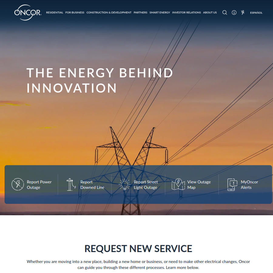 oncor.com homepage screenshot