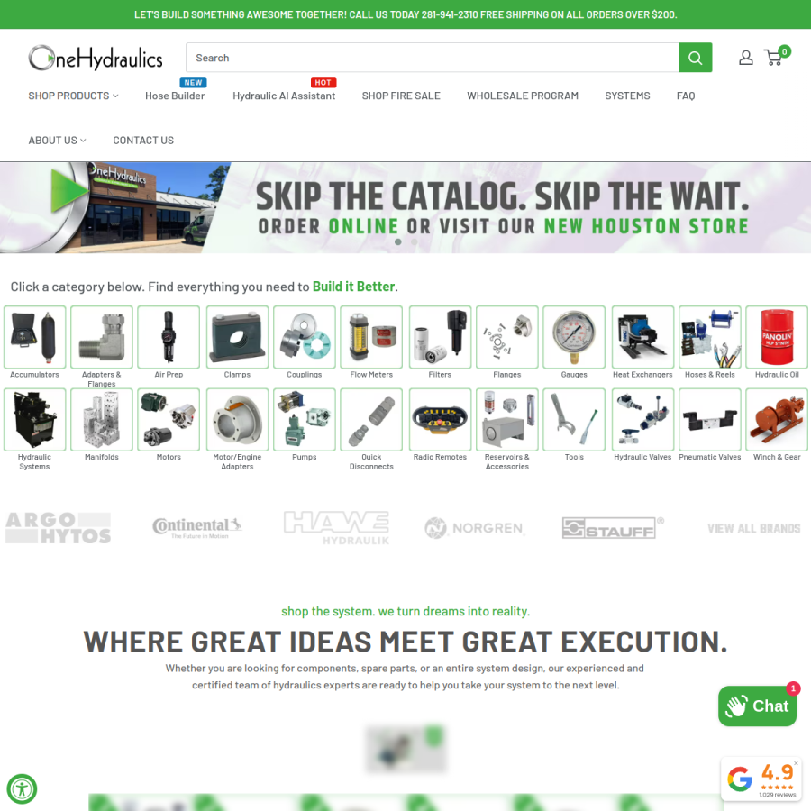 onehydraulics.com homepage screenshot