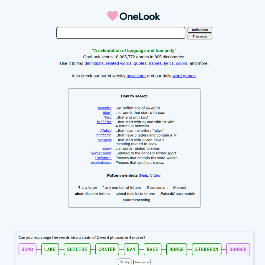 onelook.com homepage screenshot