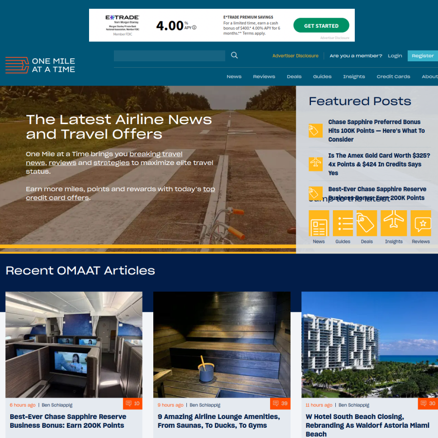 onemileatatime.com homepage screenshot